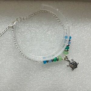 Charming Silver Turtle Ankle Bracelet with Colorful Beads (SASC03)